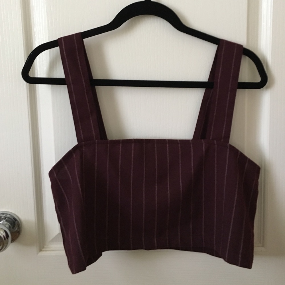 UO Lucca Maroon Striped Crop Top